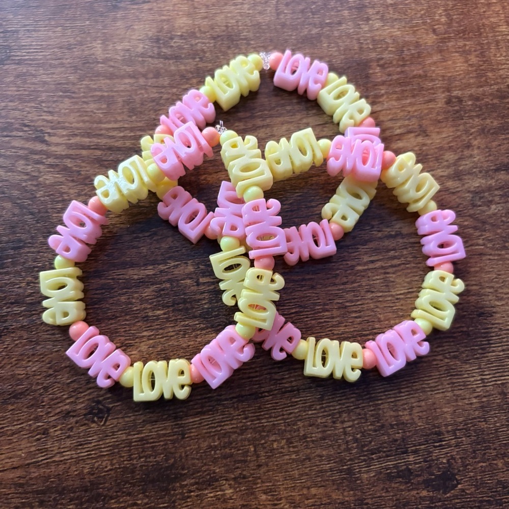 3pcs Pink and Yellow Handmade Love Beaded Bracelets